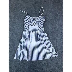 Express Sundress Womens S White Blue Striped Rayon Spaghetti Strap Smocked Back